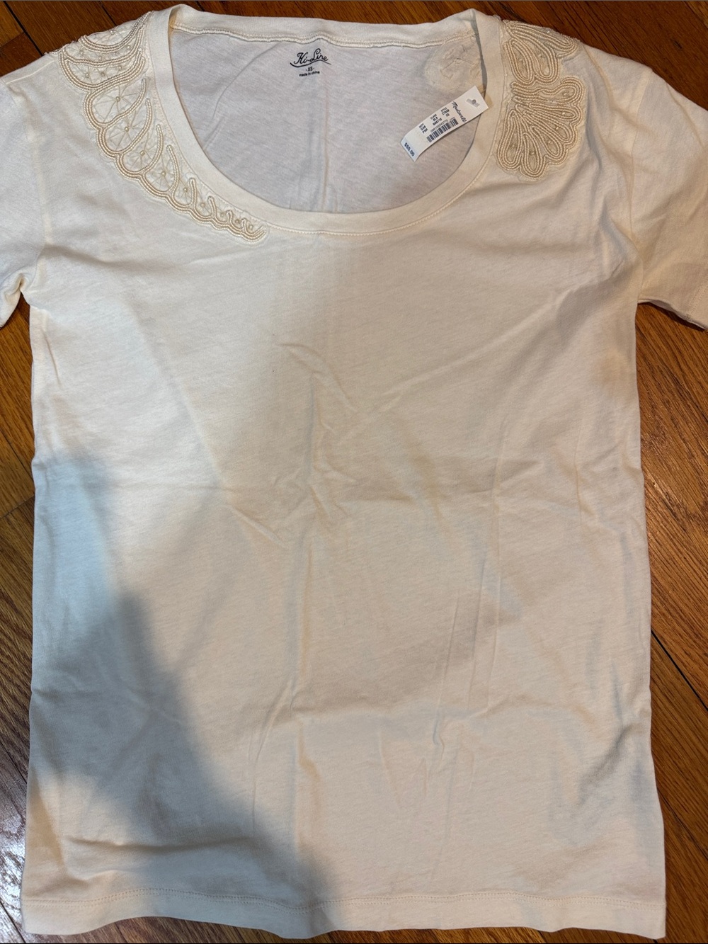 Madewell Cream Short Sleeve Tee with Embroidery, NWT, XS